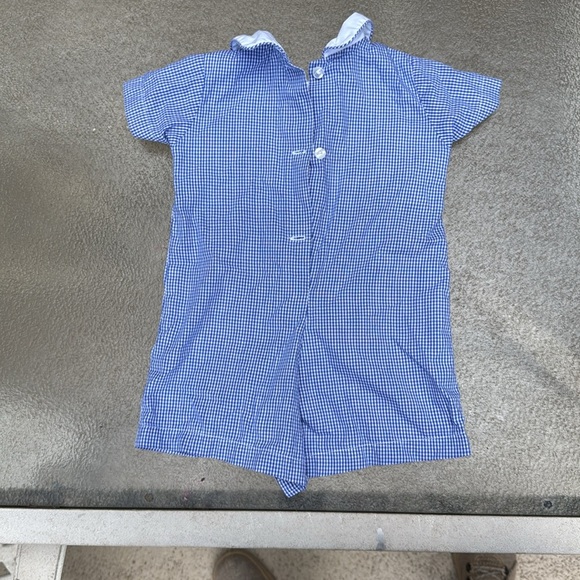 Petit Bebe blue smocked embroidered trucks onesie size 6months - Picture 3 of 4